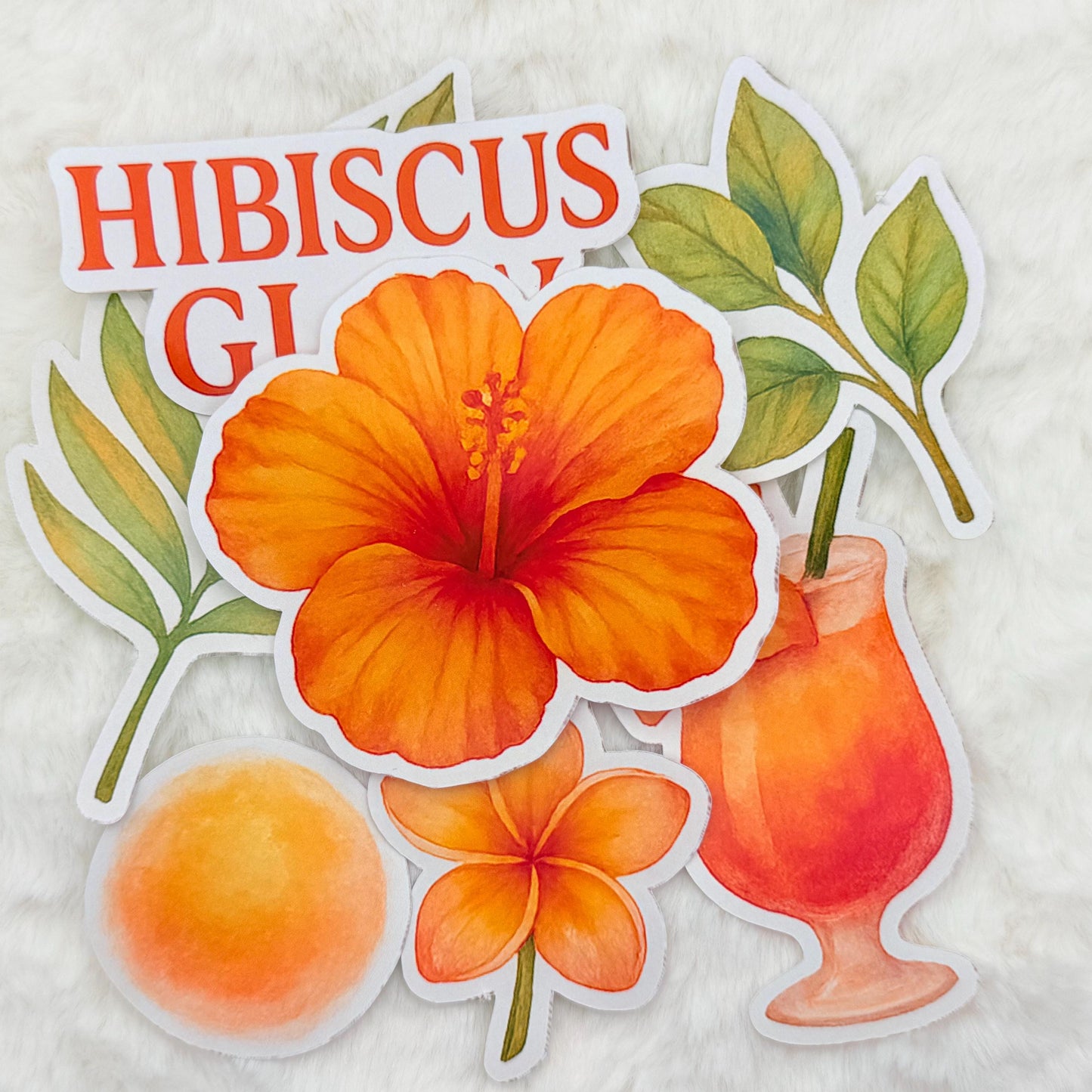Hibiscus Sticker Pack: Glossy Watercolor Tropical Planner Stickers