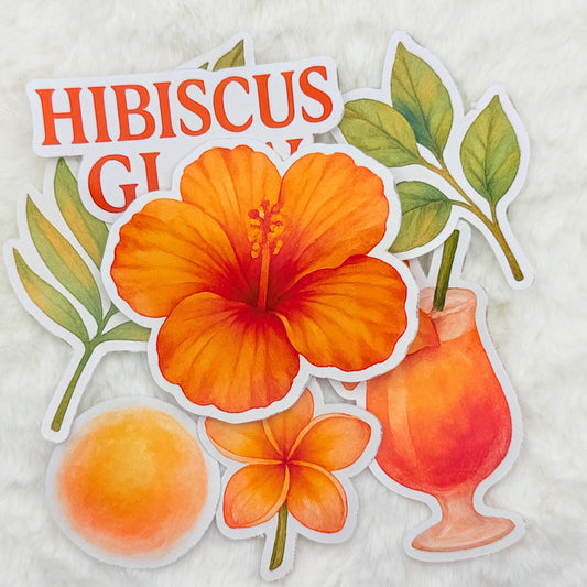 Hibiscus Sticker Pack: Glossy Watercolor Tropical Planner Stickers