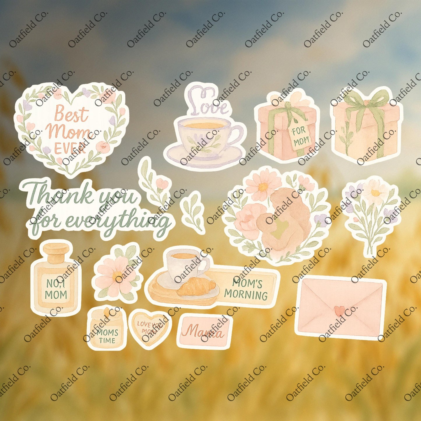 Glossy Mother's Day Sticker Pack: Floral Mom-Themed Stickers