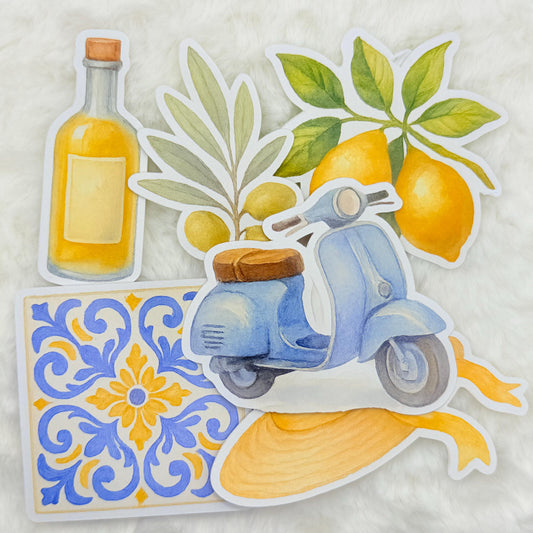 Amalfi Coast Sticker Pack: Glossy Watercolor Italian Summer Theme