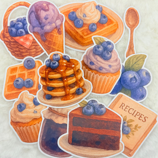 Blueberry Dessert Sticker Pack: Vintage Kitchen Stickers
