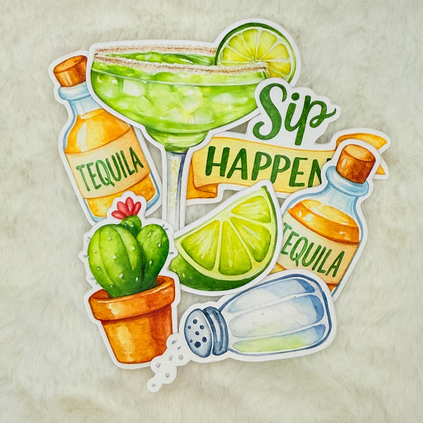 Watercolor Margarita Tequila Sticker Pack: Summer Bar Cart Decor - Glossy Stickers