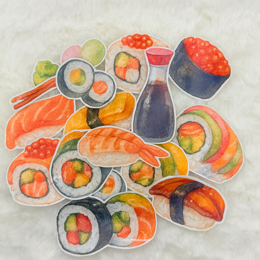 Watercolor Sushi Sticker Pack – Cute Japanese Food Stickers for Journals, Planners, Scrapbooks & Gifts