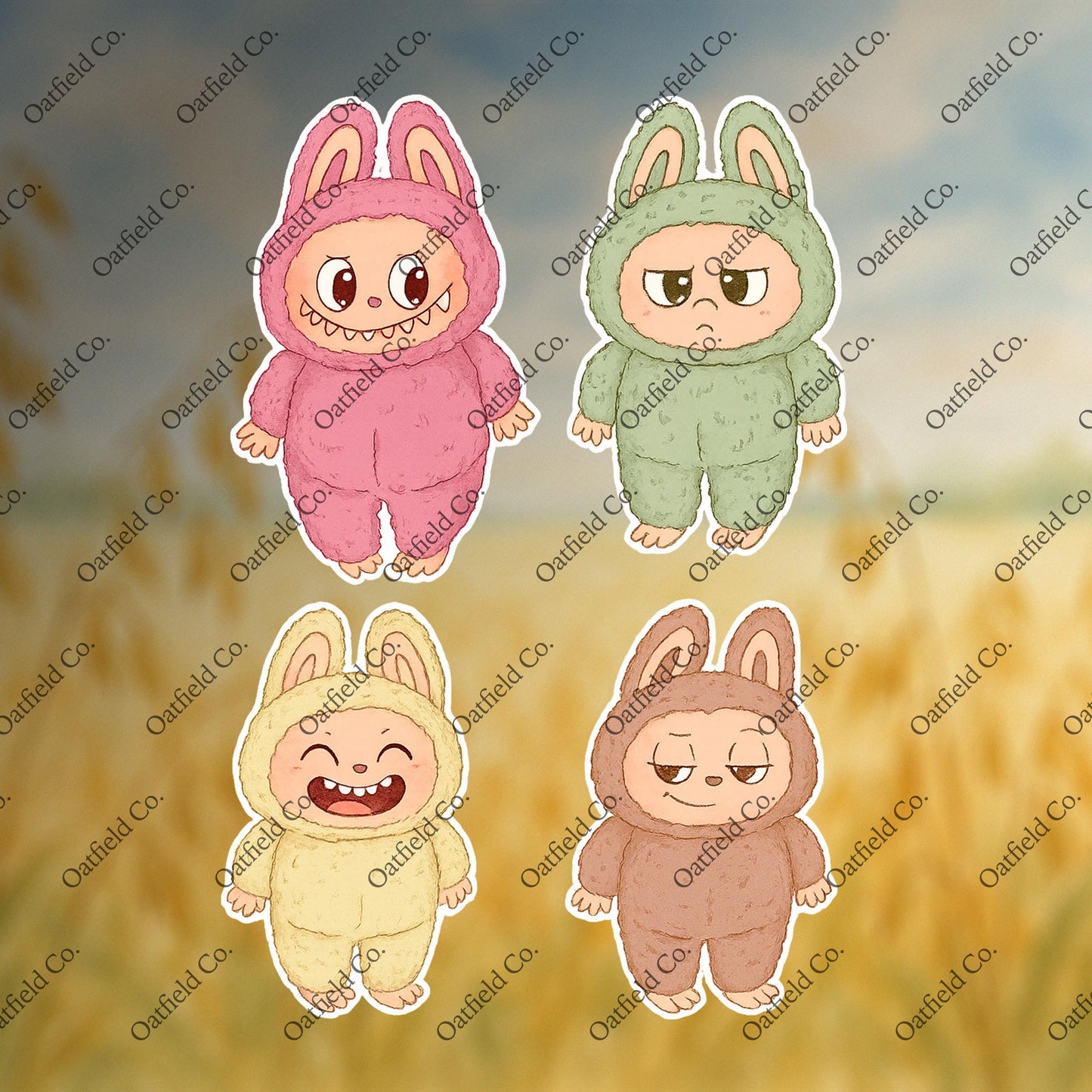 Labubu Bunny Costume Sticker Pack: Pastel Kawaii Character Glossy Stickers