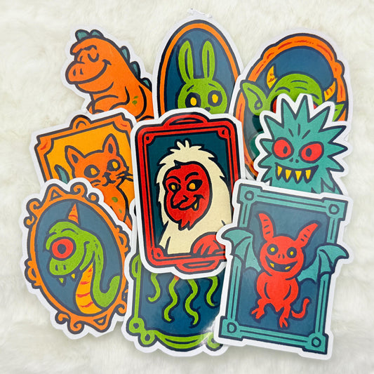 Cryptid Portraits Sticker Pack – Glossy Retro Monster Frame Stickers