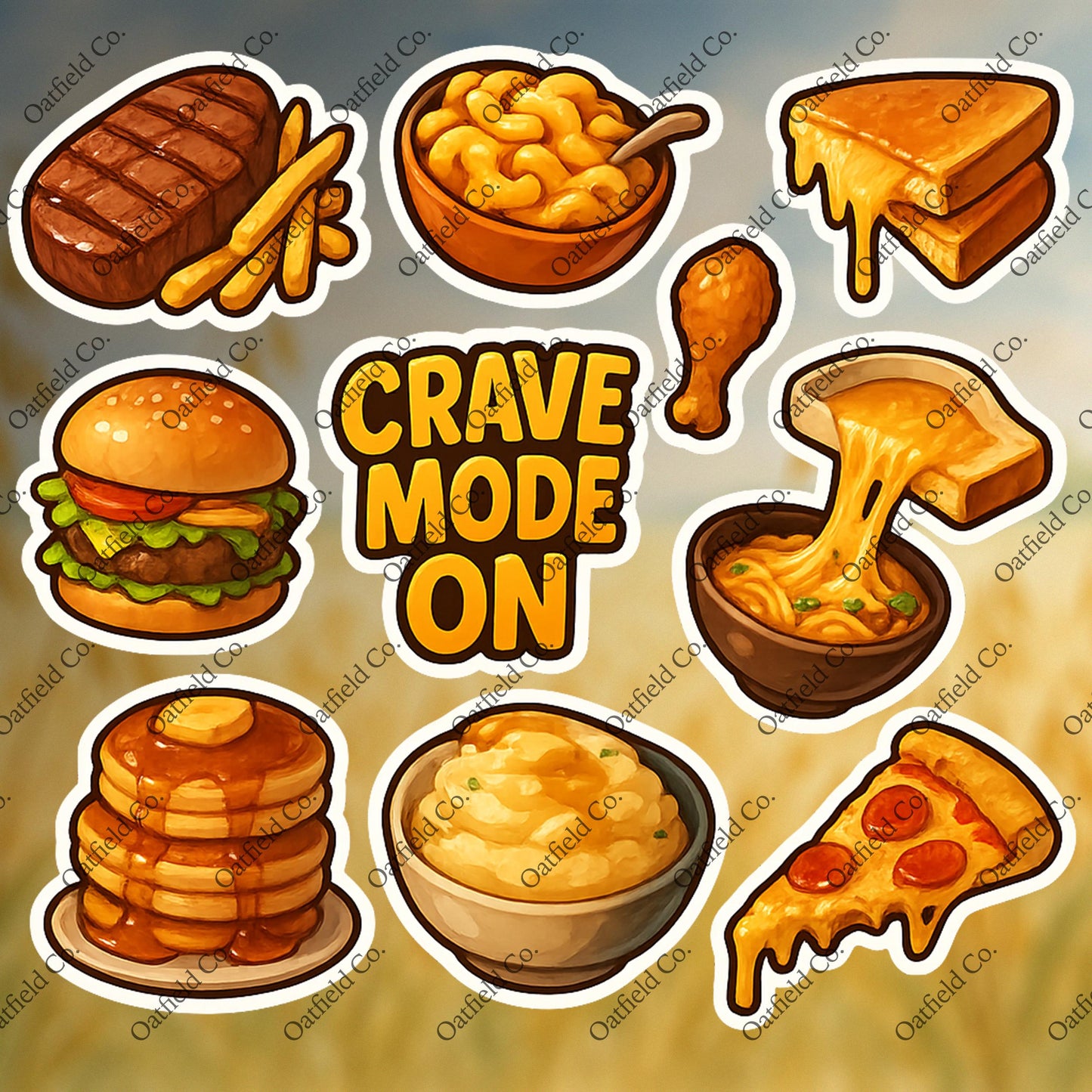 Glossy Comfort Food Sticker Pack: Pizza, Burgers, Mac & Cheese Decals