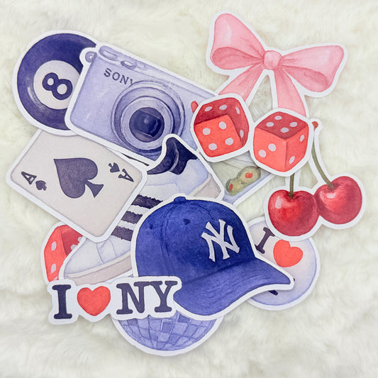 New York Aesthetic Sticker Pack – Glossy City Vibes, Sneakers, Dice & Martini Stickers