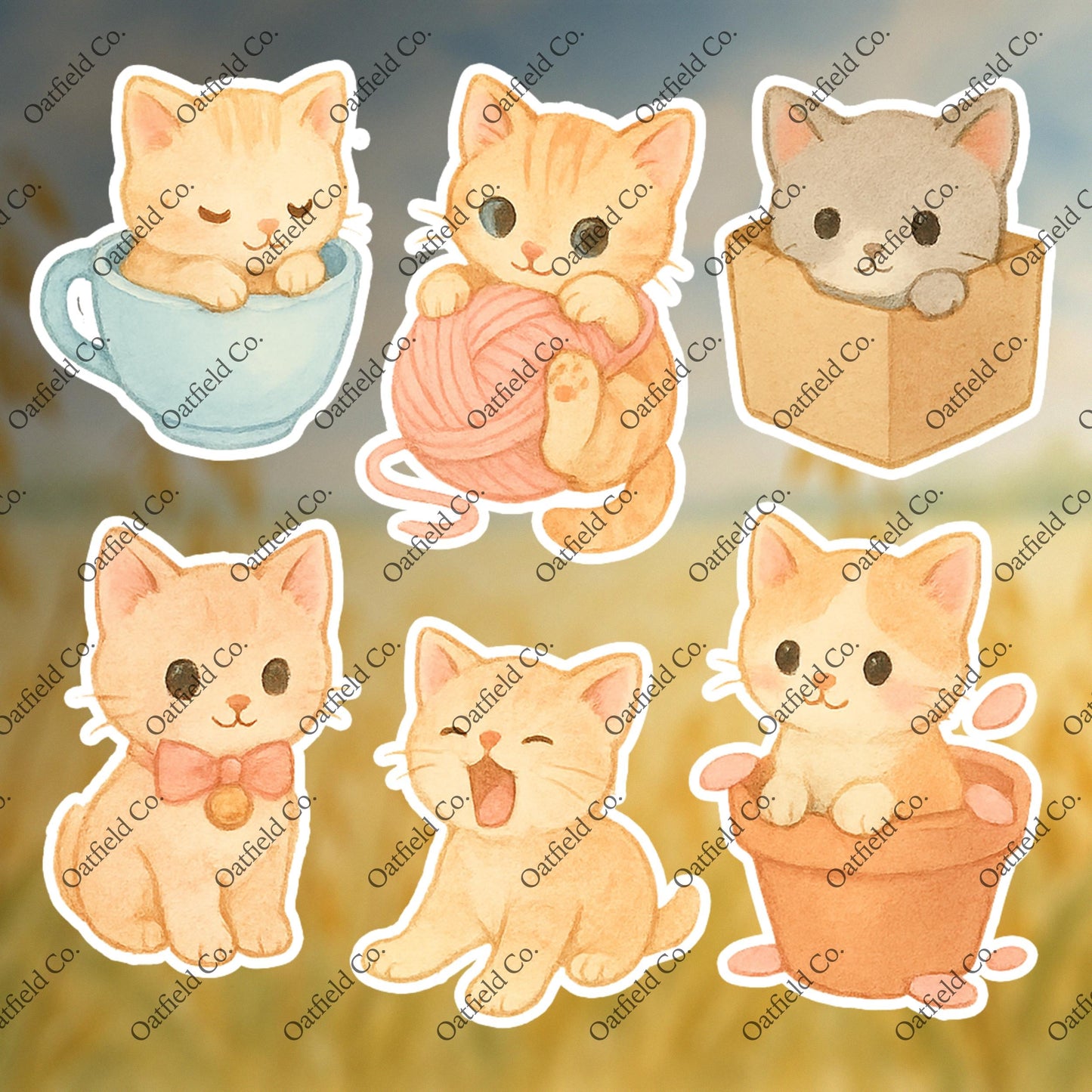 Cat Sticker Pack: Cozy Kittens, Teacups, Yarn - Waterproof - Glossy Stickers