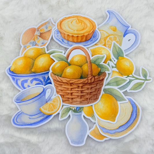 Lemon Orchard Sticker Pack: Glossy Watercolor Cottagecore Stickers