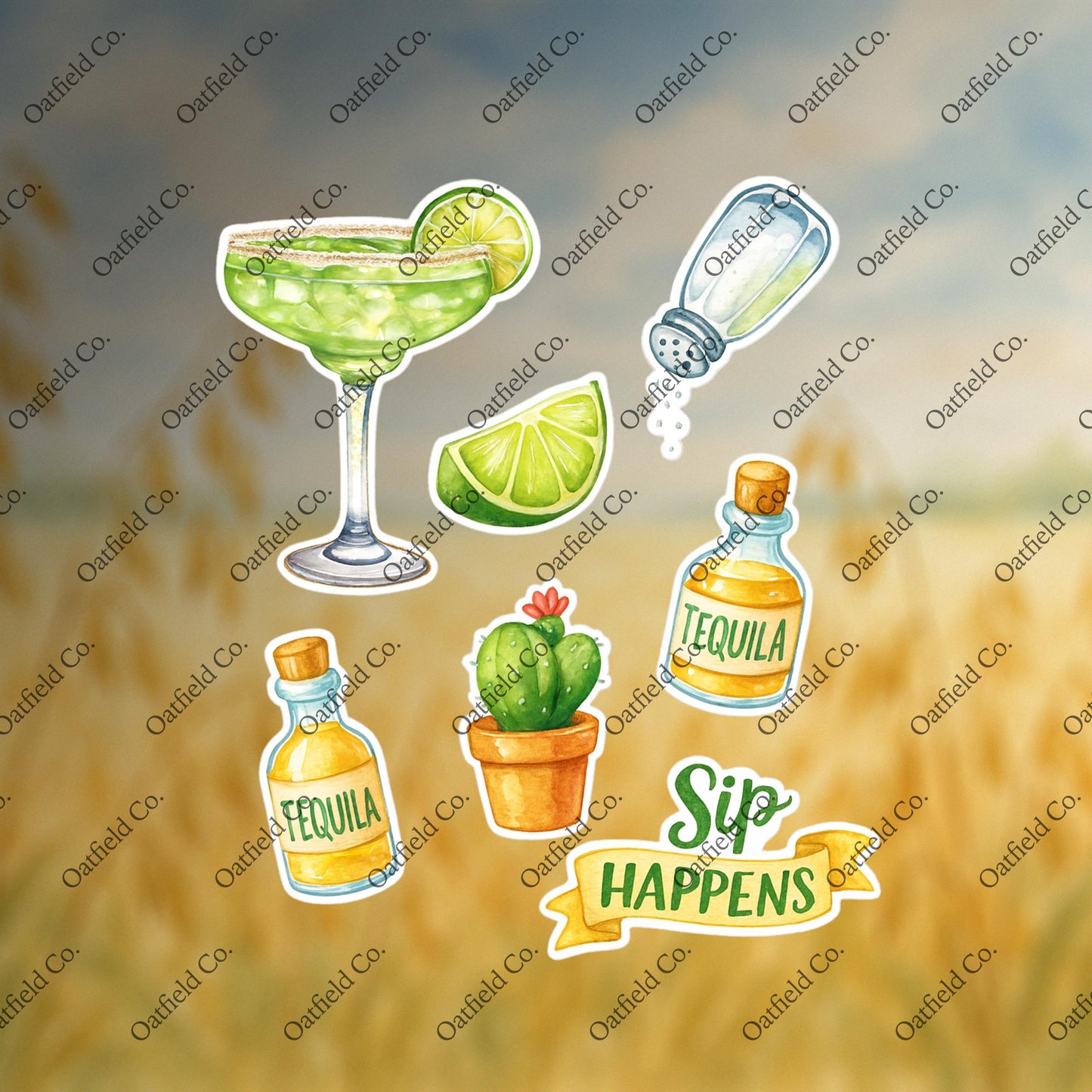 Watercolor Margarita Tequila Sticker Pack: Summer Bar Cart Decor - Glossy Stickers