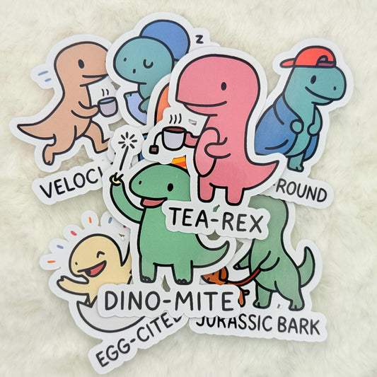 Funny Dinosaur Pun Sticker Pack – Tea-Rex, Veloci-Tea & More!