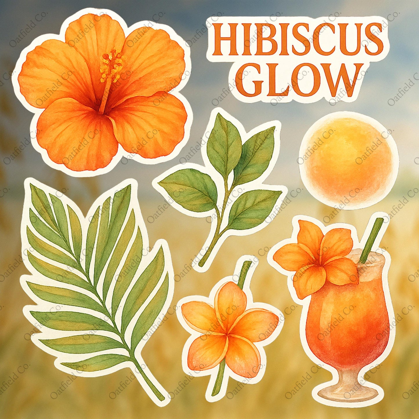 Hibiscus Sticker Pack: Glossy Watercolor Tropical Planner Stickers