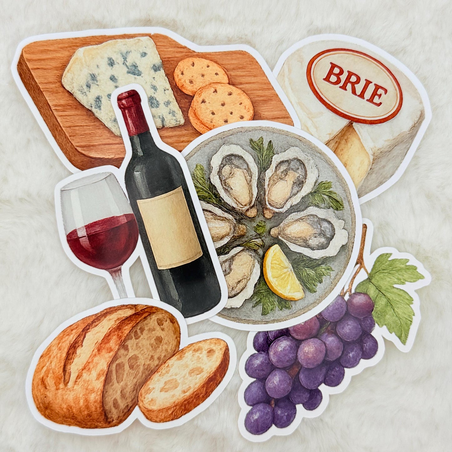French Wine & Cheese Picnic Stickers: Gourmet Food, Charcuterie - Glossy Stickers