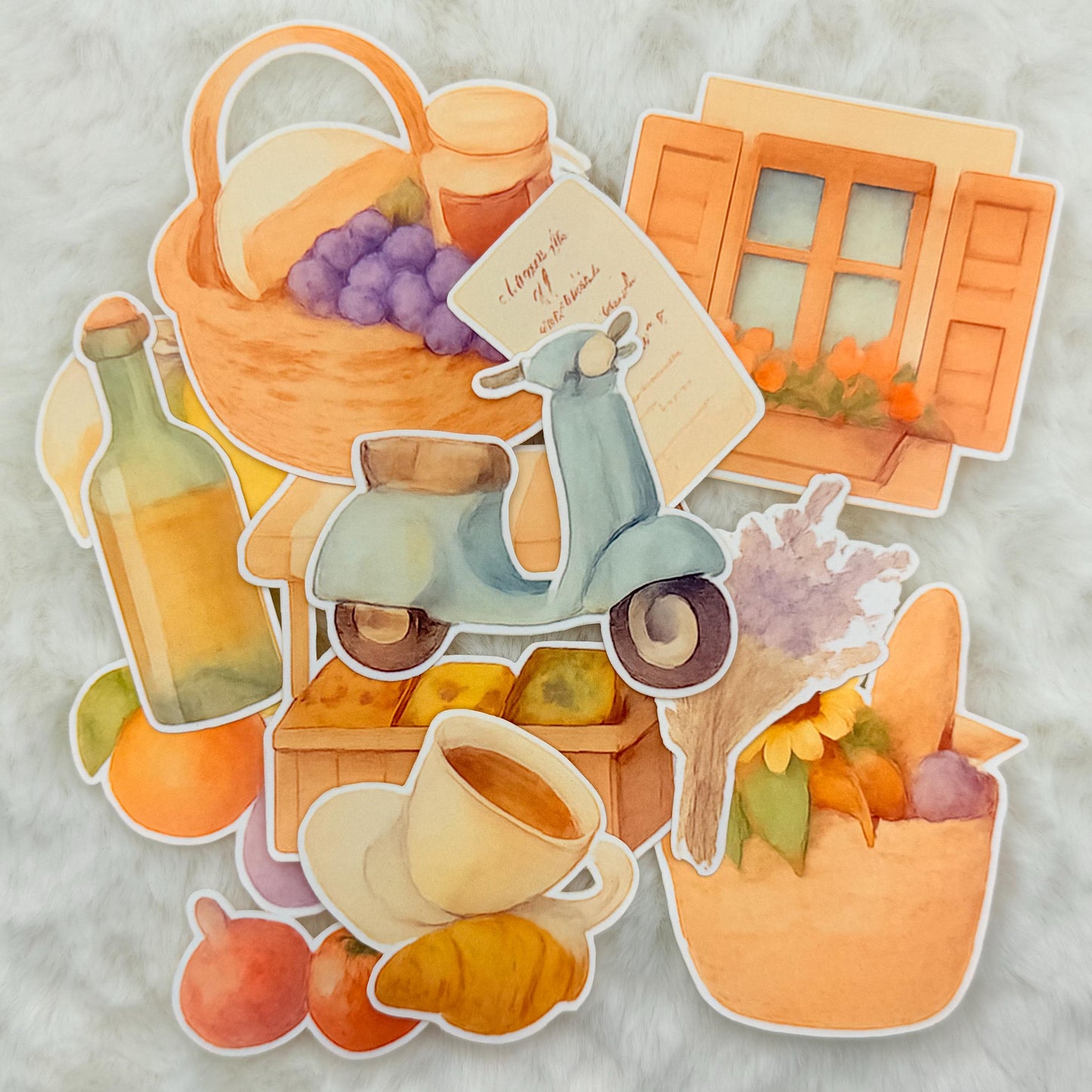 Watercolor European Market Stickers: Glossy Travel Journal Set