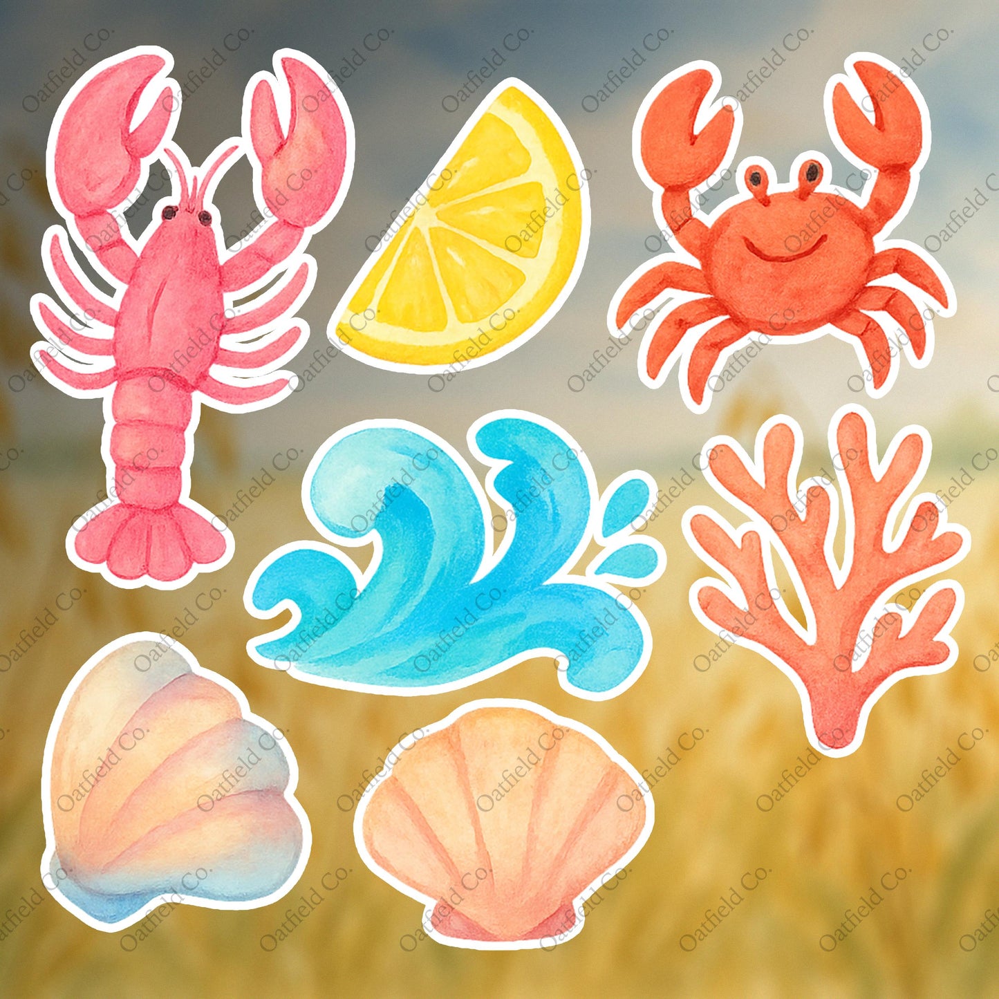 Coastal Lobster Party Sticker Pack – Glossy Beach Summer Vibes for Journals & Decor