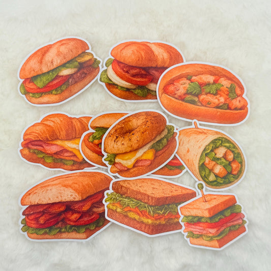 Watercolor Sandwich and Wrap Sticker Pack – Realistic Food Stickers