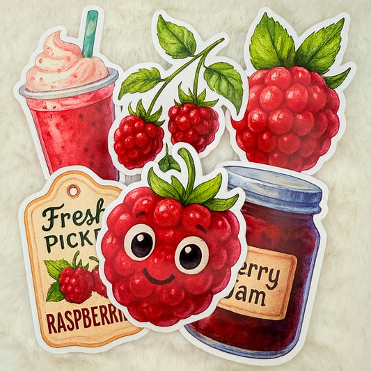 Raspberry Sticker Pack: Watercolor Fruit Stickers - Glossy Stickers