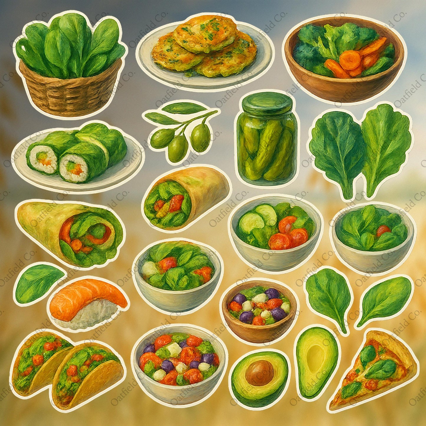 Fresh & Healthy Foods Sticker Pack – Salads, Wraps, Avocados and Greens