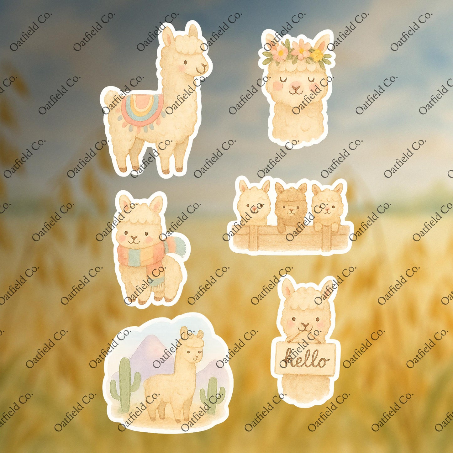 Pastel Alpaca Sticker Pack: Kawaii Llama, Cactus, Waterproof - Glossy Stickers