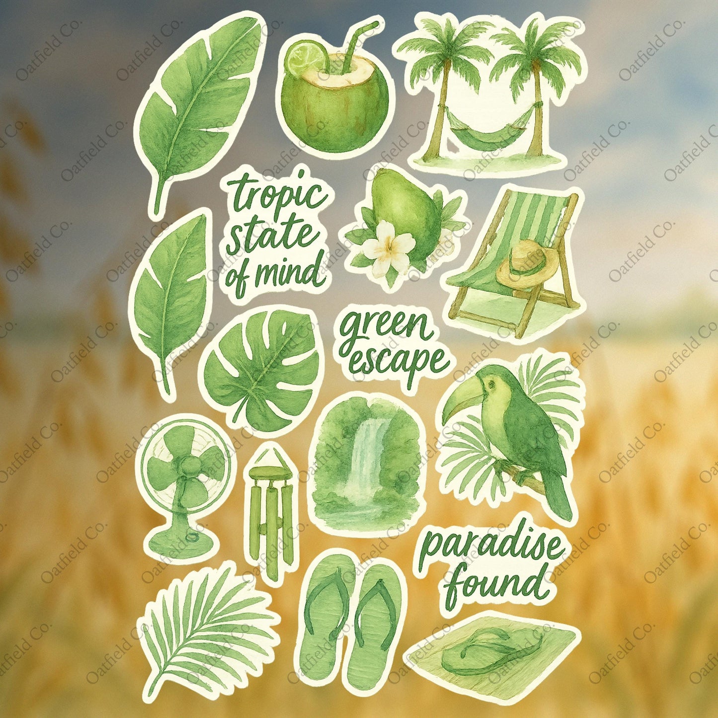 Tropical Sticker Pack: Glossy Watercolor Jungle Planner Stickers
