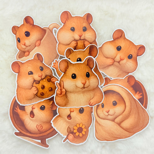 Cozy Hamster Sticker Pack – Glossy Cute / Expressive Hamster Art for Journals & Gifts