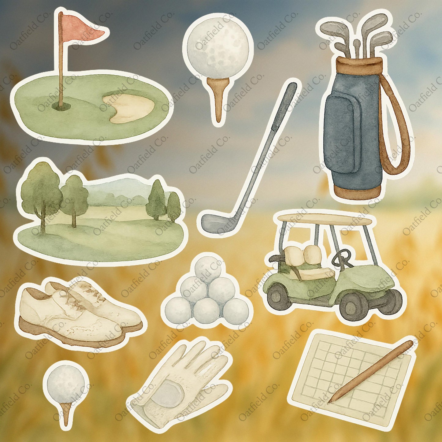 Watercolor Golf Sticker Pack: Glossy Sporty Planner Stickers
