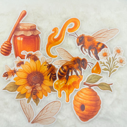 Bee and Honey Watercolor Sticker Pack – Cottagecore Nature Stickers