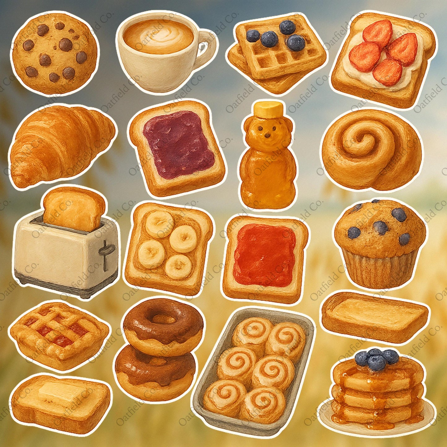 Breakfast Bakery Sticker Pack – Toast, Coffee, Pastries & Sweet Morning