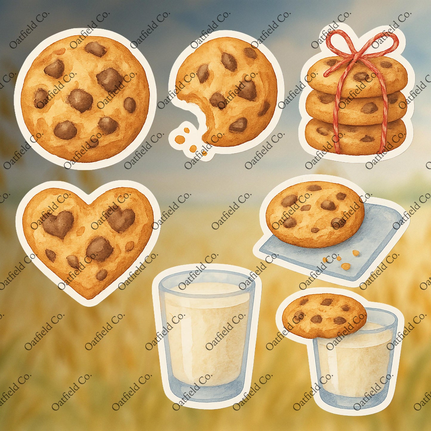 Cozy Cookie and Milk Sticker Pack – Watercolor Dessert Stickers for Journaling & Planners