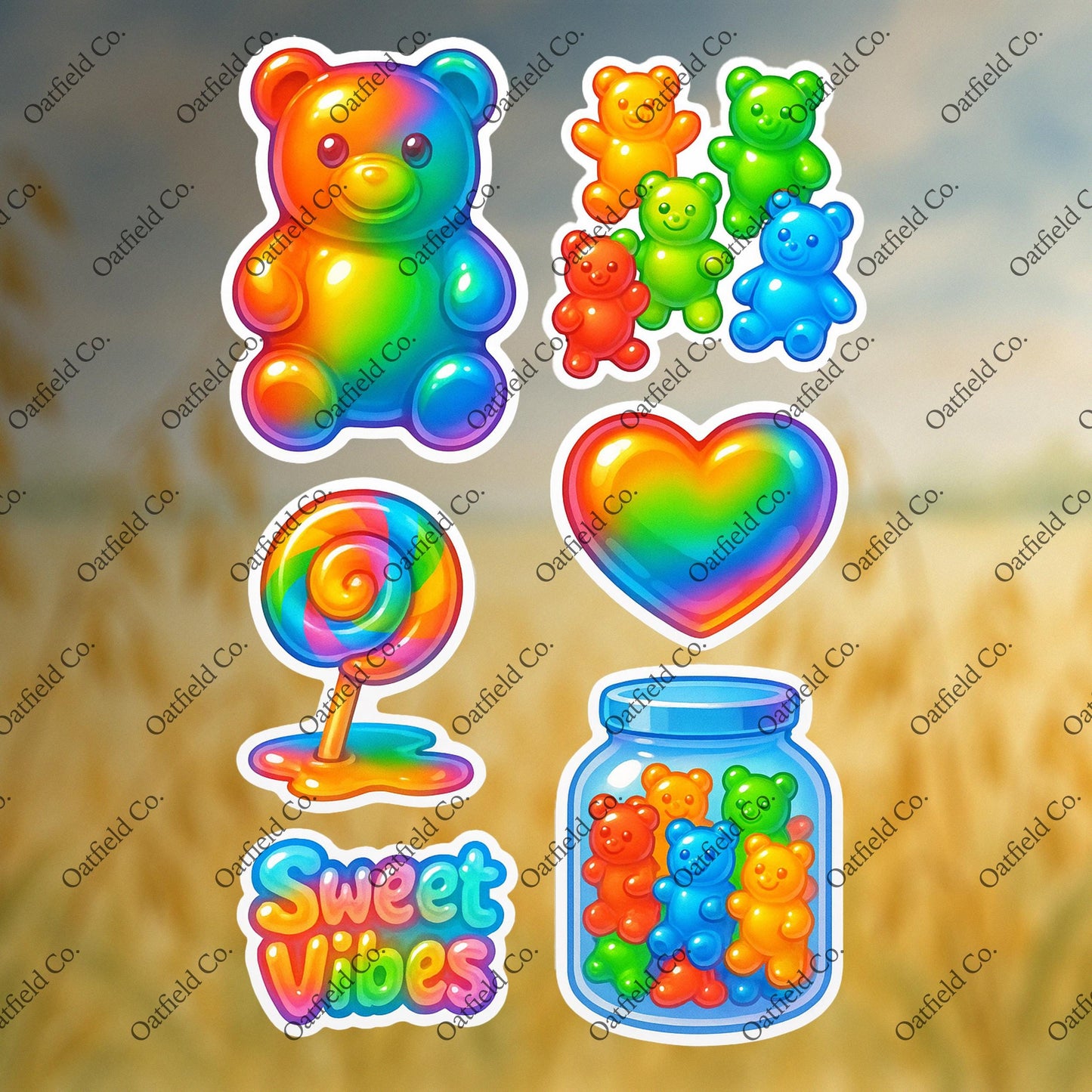 Rainbow Gummy Bear Sticker Pack: Kawaii Candy - Glossy Stickers