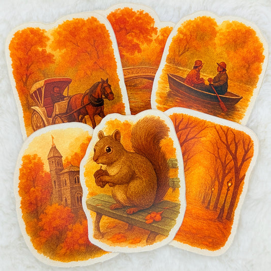 Central Park Fall Sticker Pack: Watercolor Autumn NYC Designs - Glossy Stickers